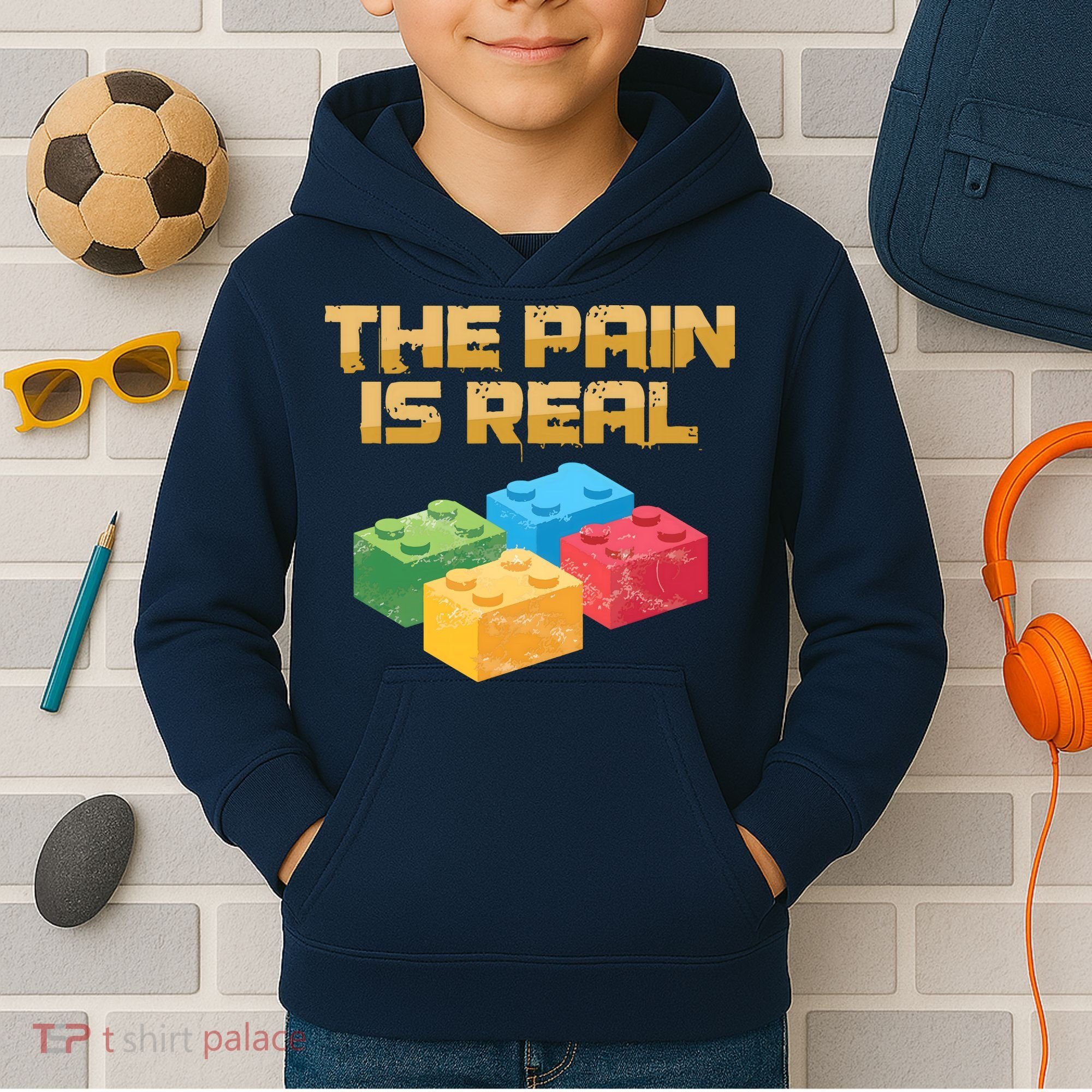 Funny Building Blocks Bricks Builder Pain Is Real Gift Kids Hoodie