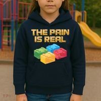 Funny Building Blocks Bricks Builder Pain Is Real Gift Kids Hoodie thumb 3