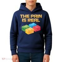 Funny Building Blocks Bricks Builder Pain Is Real Gift Kids Hoodie thumb 4