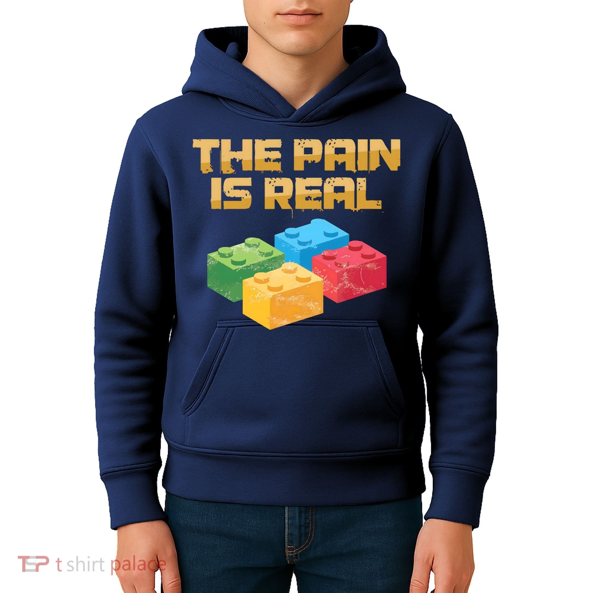 Funny Building Blocks Bricks Builder Pain Is Real Gift Kids Hoodie