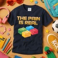 Funny Building Blocks Bricks Builder Pain Is Real Gift Kids T-Shirt thumb 3