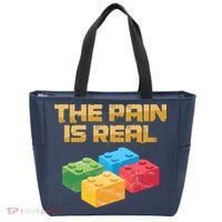 Funny Building Blocks Bricks Builder Pain Is Real Gift Tote Bag thumb 0