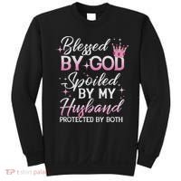 Funny Blessed By God Spoiled By My Husband Protected By Both Sweatshirt thumb 0