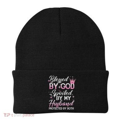 Funny Blessed By God Spoiled By My Husband Protected By Both Beanie