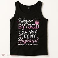Funny Blessed By God Spoiled By My Husband Protected By Both Tank Top thumb 2