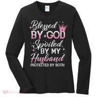 Funny Blessed By God Spoiled By My Husband Protected By Both Women's Long Sleeve Shirt thumb 0