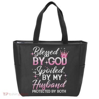 Funny Blessed By God Spoiled By My Husband Protected By Both Tote Bag