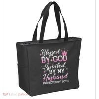 Funny Blessed By God Spoiled By My Husband Protected By Both Tote Bag thumb 2