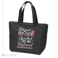 Funny Blessed By God Spoiled By My Husband Protected By Both Tote Bag thumb 3