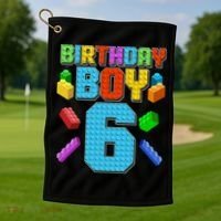 Funny Birthday Boy 6th Birthday Lego Master Builder Golf Towel thumb 1