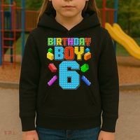 Funny Birthday Boy 6th Birthday Lego Master Builder Kids Hoodie thumb 3