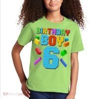 Funny Birthday Boy 6th Birthday Lego Master Builder Kids T-Shirt thumb 2