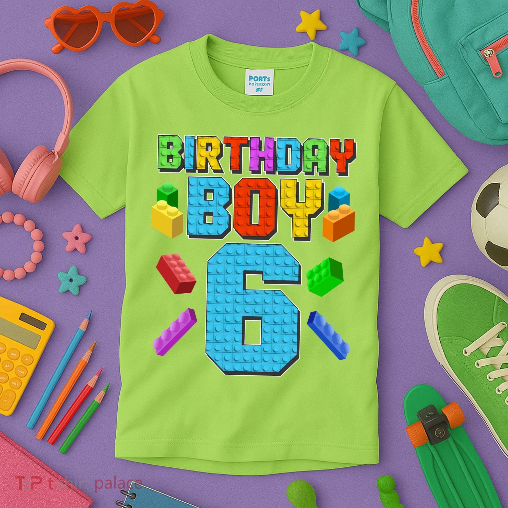 Funny Birthday Boy 6th Birthday Lego Master Builder Kids T-Shirt