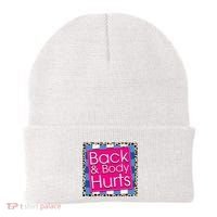 Funny Back Body Hurts Quote Workout Gym Beanie thumb 0