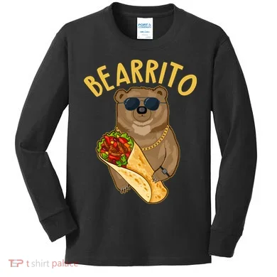 Funny Bearrito Bear Kids Long Sleeve Shirt