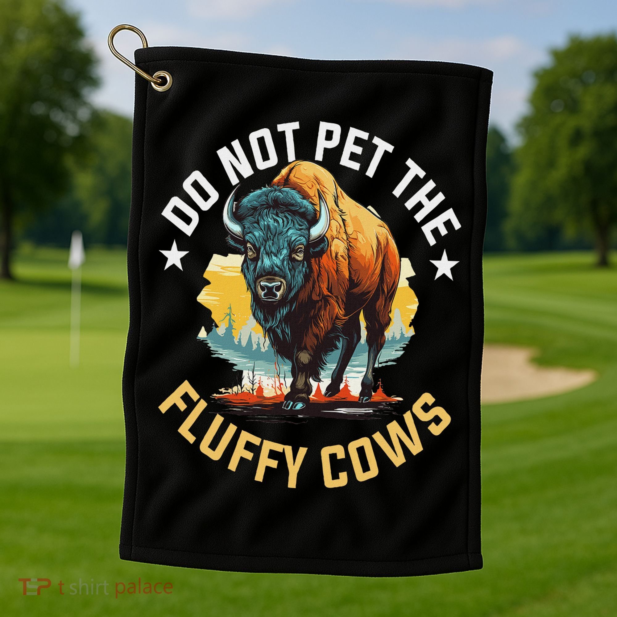 Funny Buffalo Bison Do Not Pet The Fluffy Cows Golf Towel