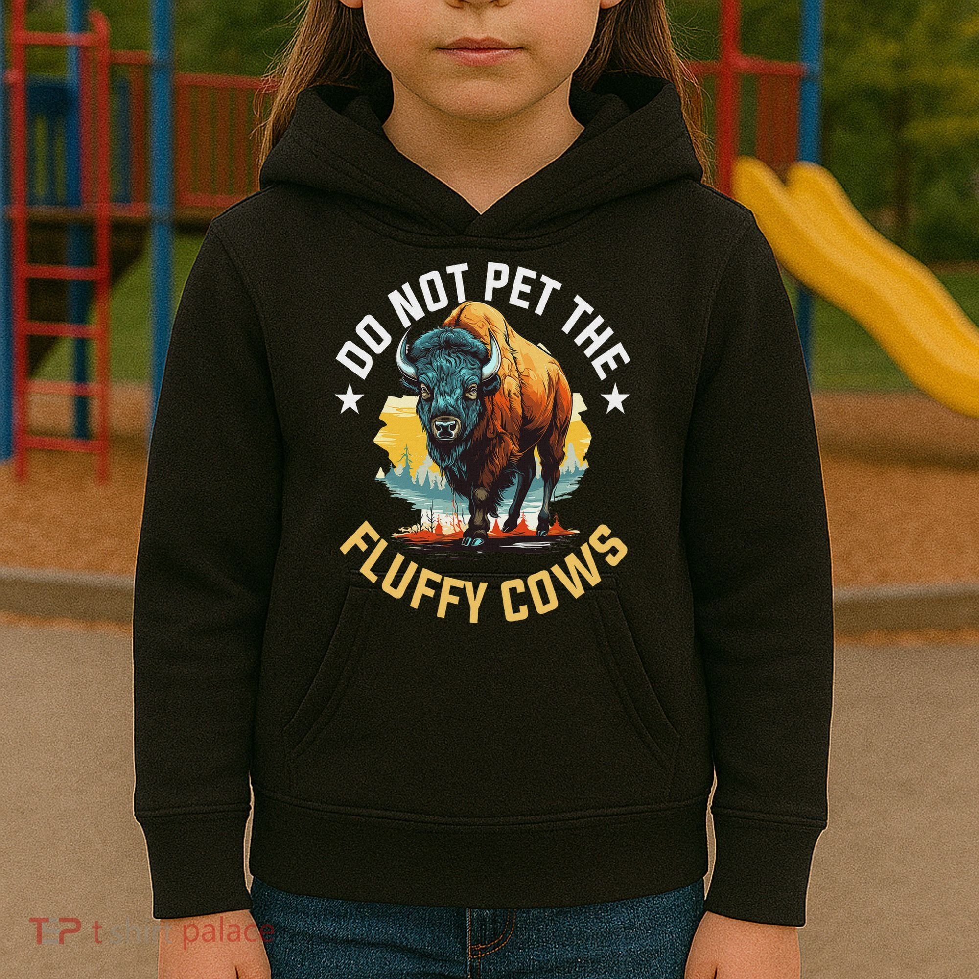 Funny Buffalo Bison Do Not Pet The Fluffy Cows Kids Hoodie