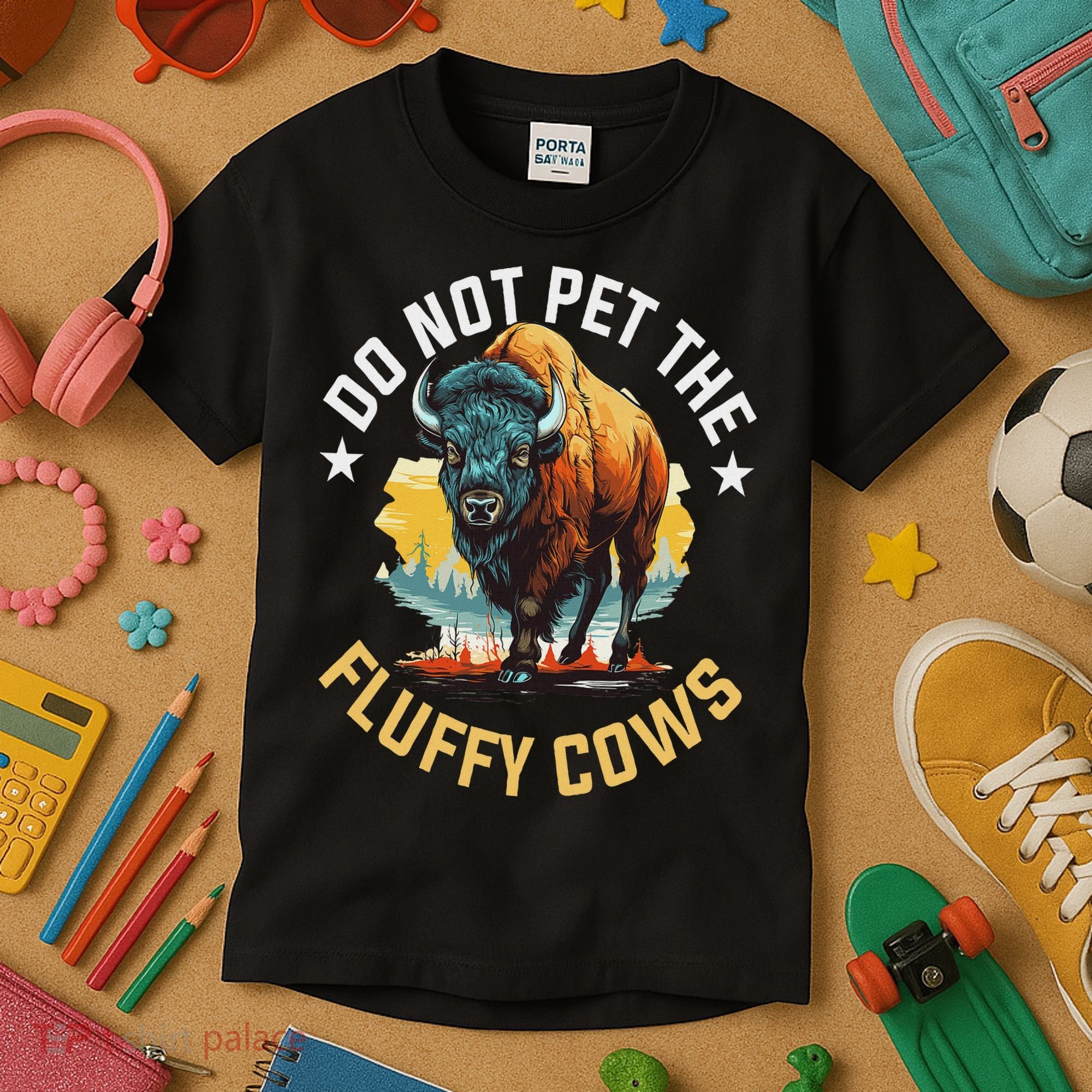 Funny Buffalo Bison Do Not Pet The Fluffy Cows Kids T-Shirt
