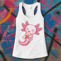 Funny Bobaxolotl Boba Tea Bubble Milk Kawaii Axolotl Anime  Women's Tank Top thumb 3