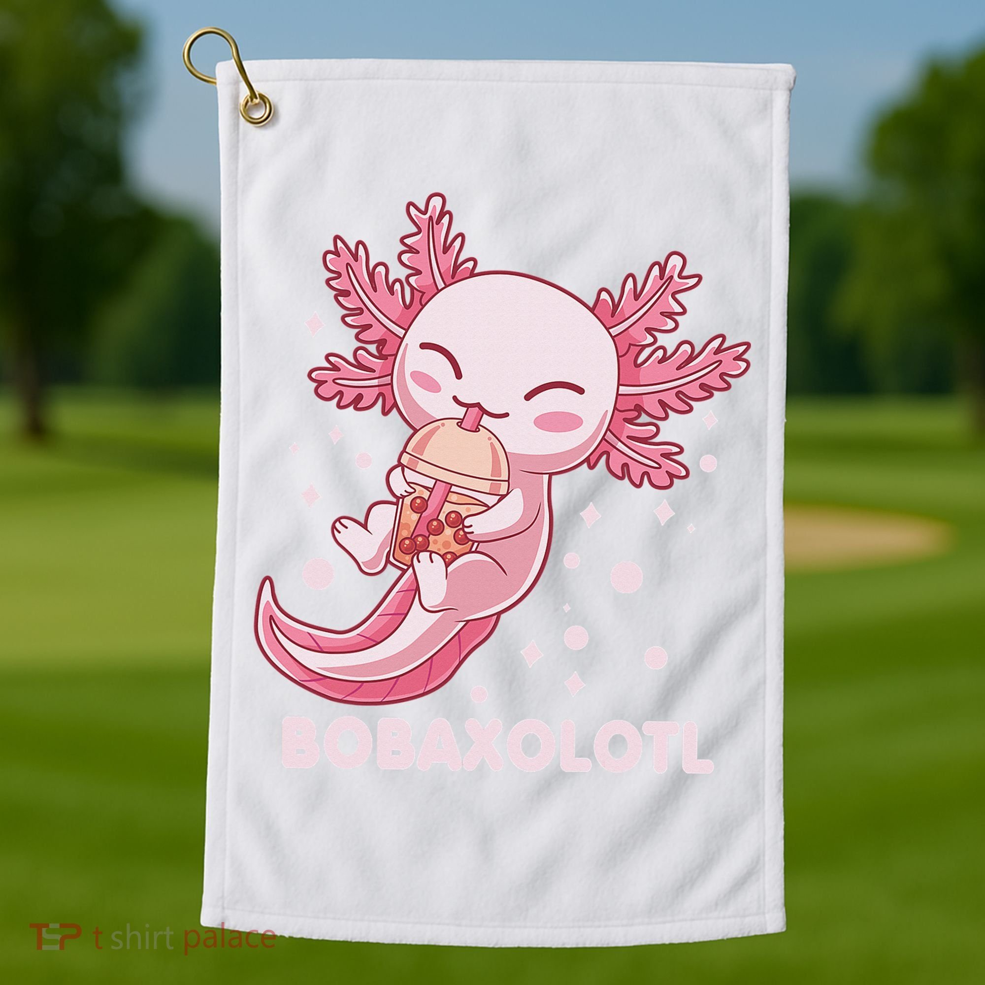 Funny Bobaxolotl Boba Tea Bubble Milk Kawaii Axolotl Anime  Golf Towel