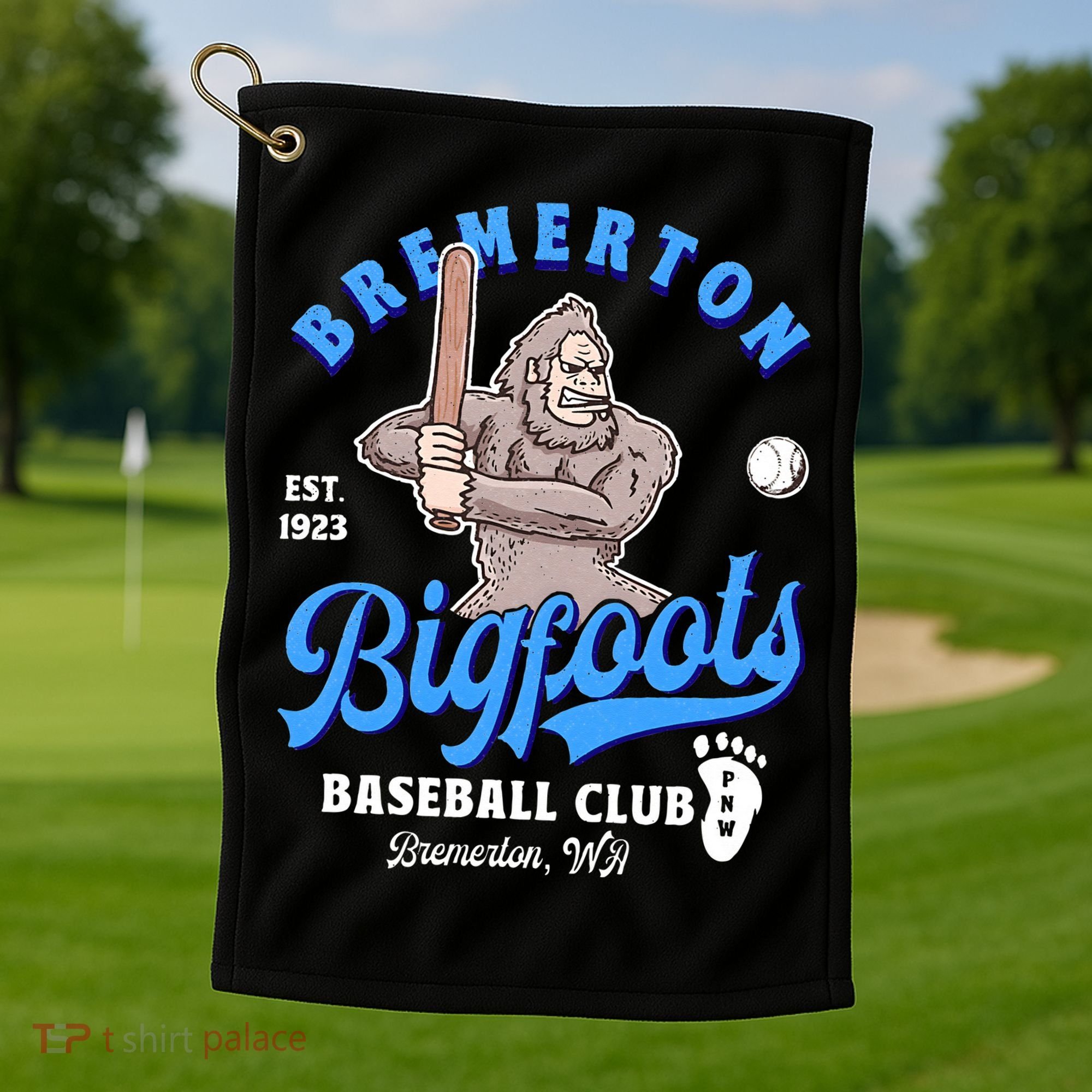 Funny Bigfoot Baseball Retro Minor League Baseball Team Golf Towel