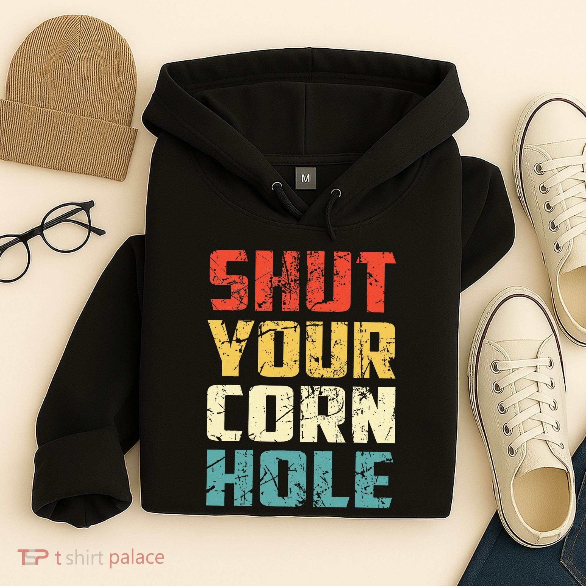 Funny Bean Bag Toss Cookout Retro Shut Your Cornhole Hoodie