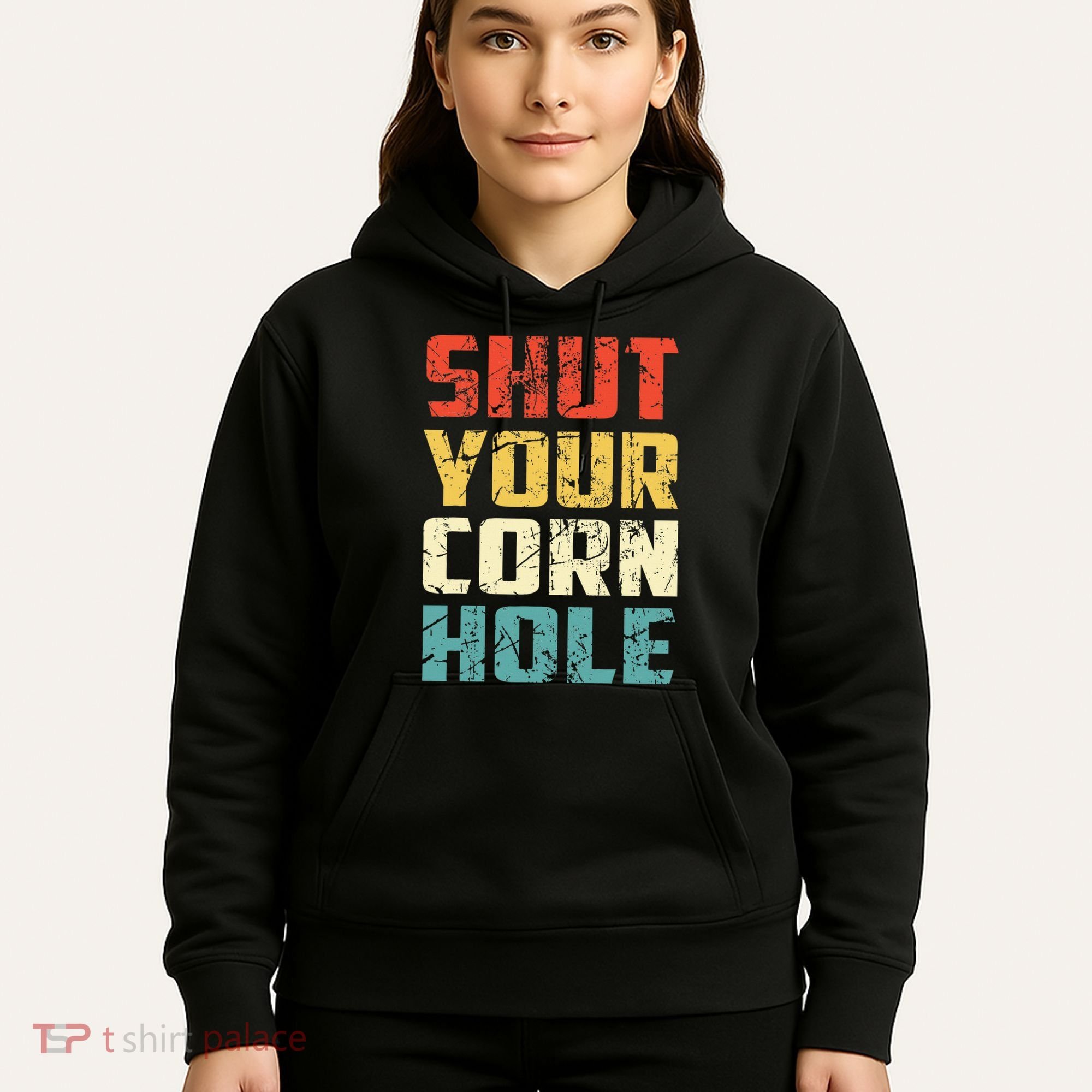 Funny Bean Bag Toss Cookout Retro Shut Your Cornhole Hoodie