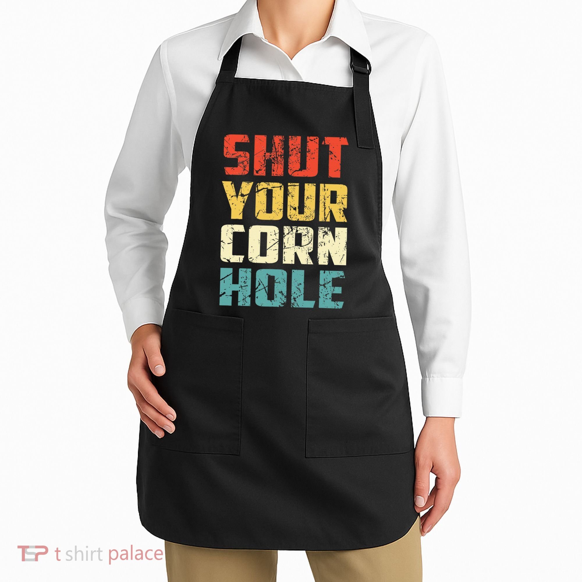Funny Bean Bag Toss Cookout Retro Shut Your Cornhole Apron