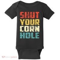 Funny Bean Bag Toss Cookout Retro Shut Your Cornhole Baby Bodysuit thumb 0
