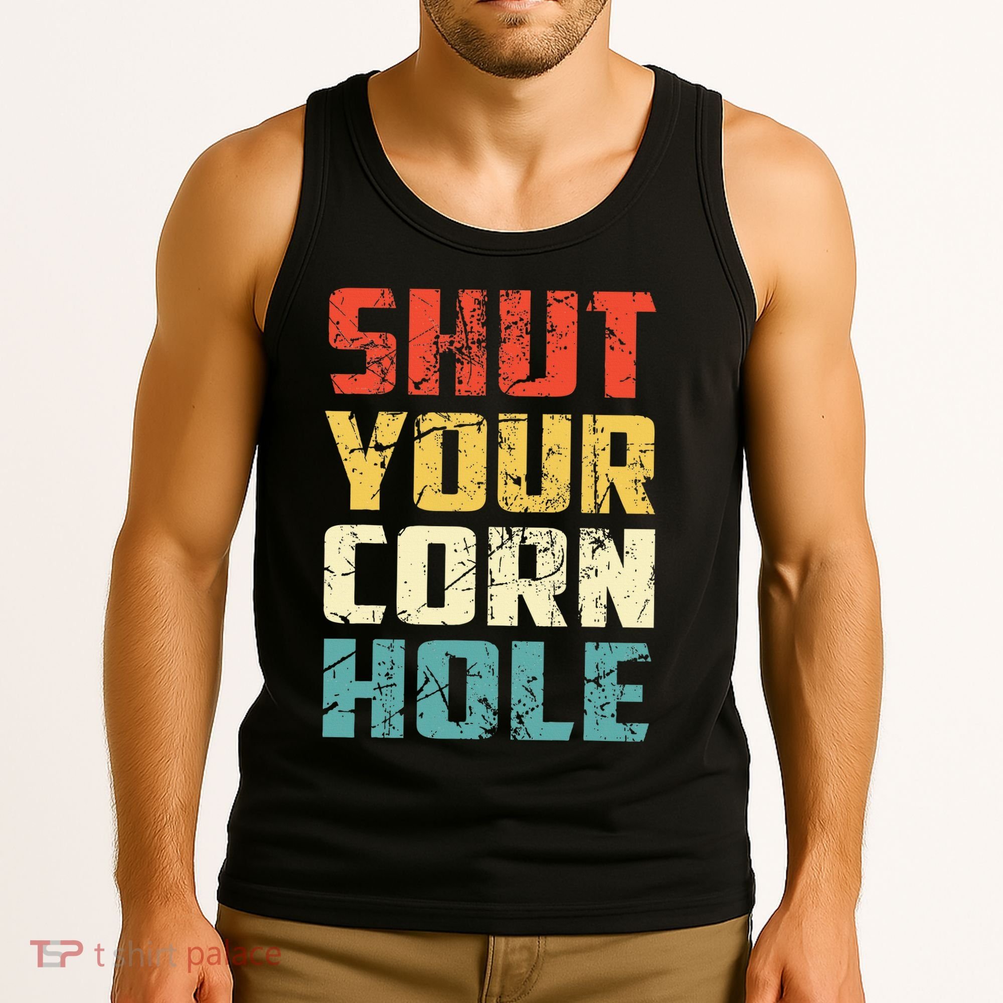 Funny Bean Bag Toss Cookout Retro Shut Your Cornhole Tank Top