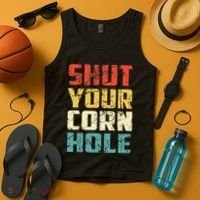 Funny Bean Bag Toss Cookout Retro Shut Your Cornhole Tank Top thumb 4