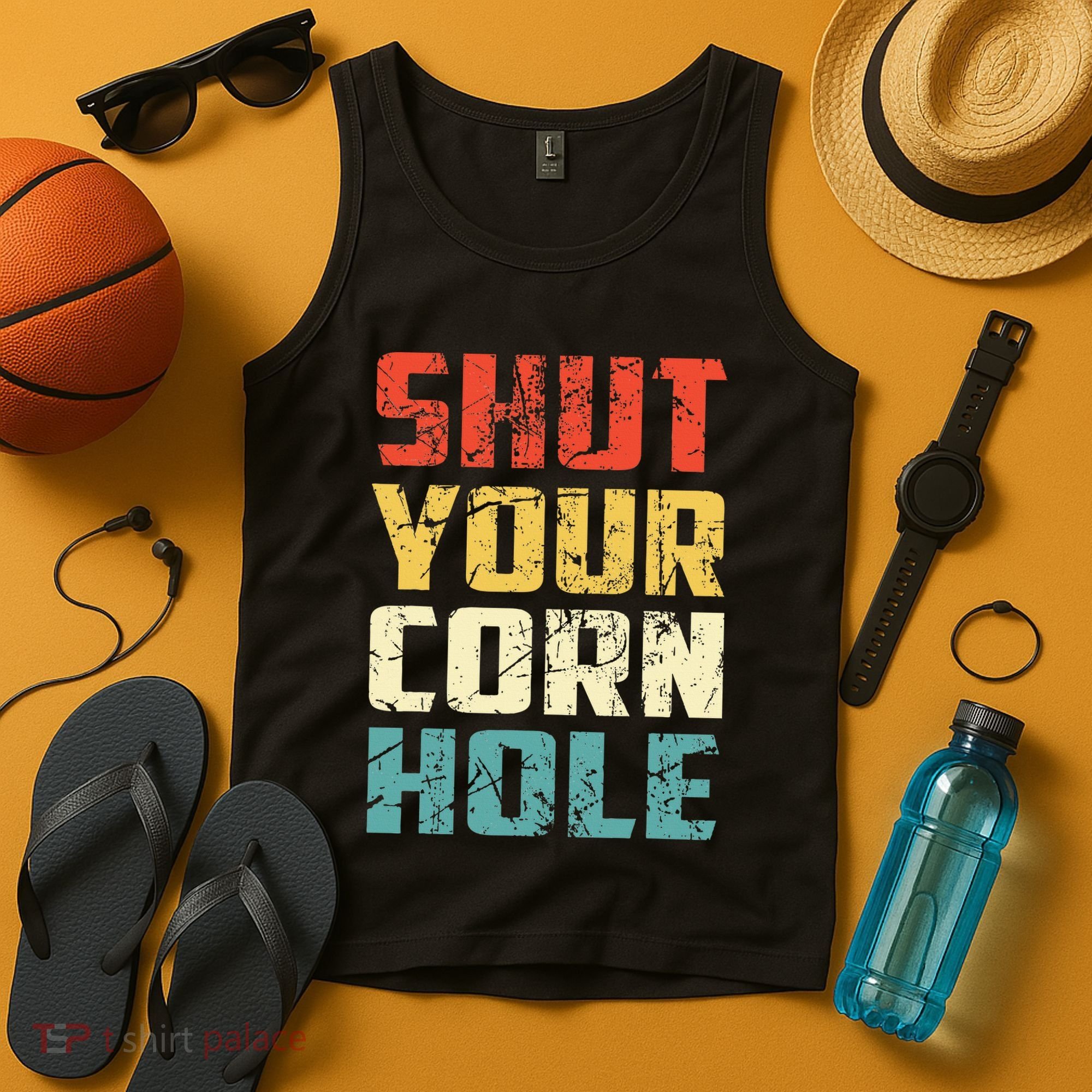 Funny Bean Bag Toss Cookout Retro Shut Your Cornhole Tank Top