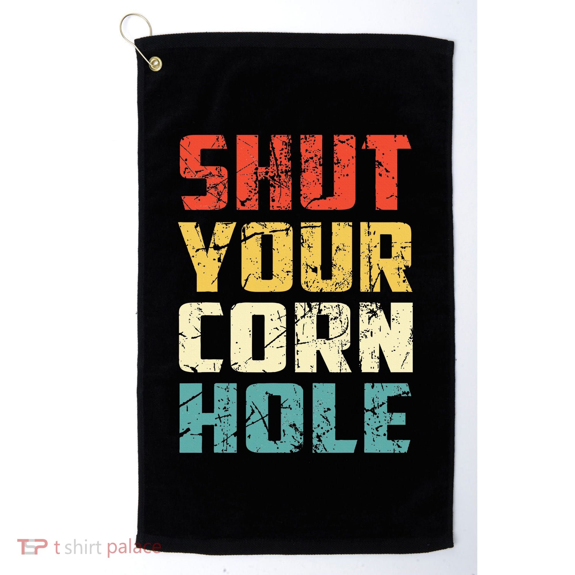 Funny Bean Bag Toss Cookout Retro Shut Your Cornhole Golf Towel