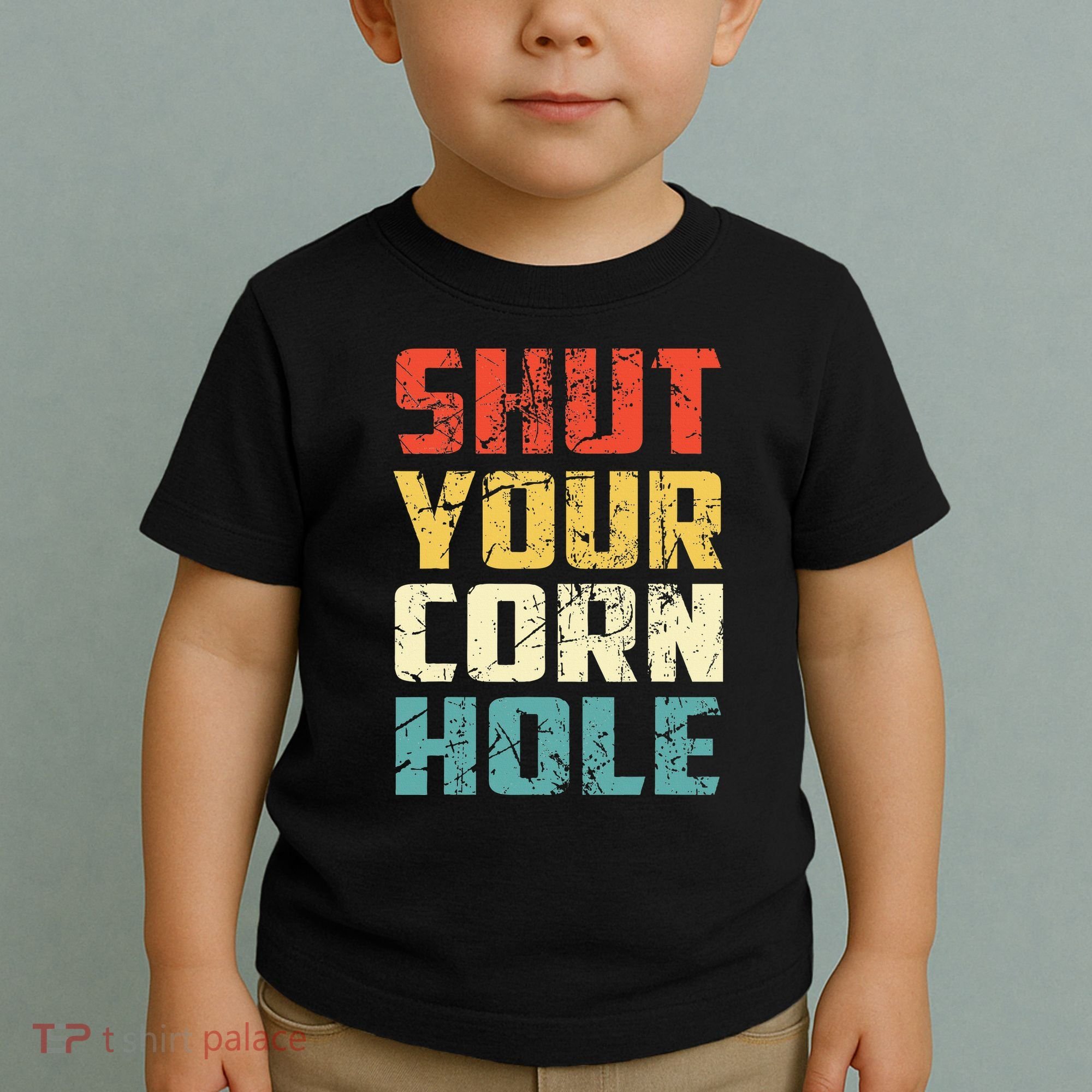 Funny Bean Bag Toss Cookout Retro Shut Your Cornhole Toddler T-Shirt