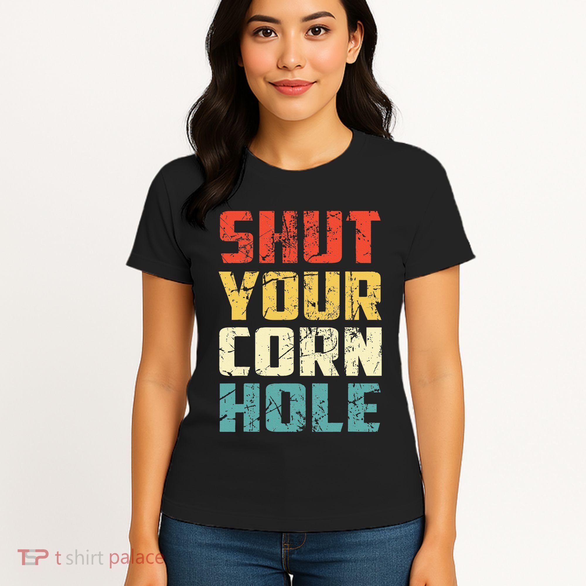 Funny Bean Bag Toss Cookout Retro Shut Your Cornhole Women's T-Shirt