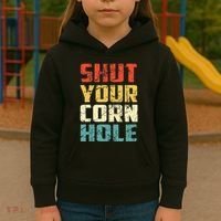 Funny Bean Bag Toss Cookout Retro Shut Your Cornhole Kids Hoodie thumb 3