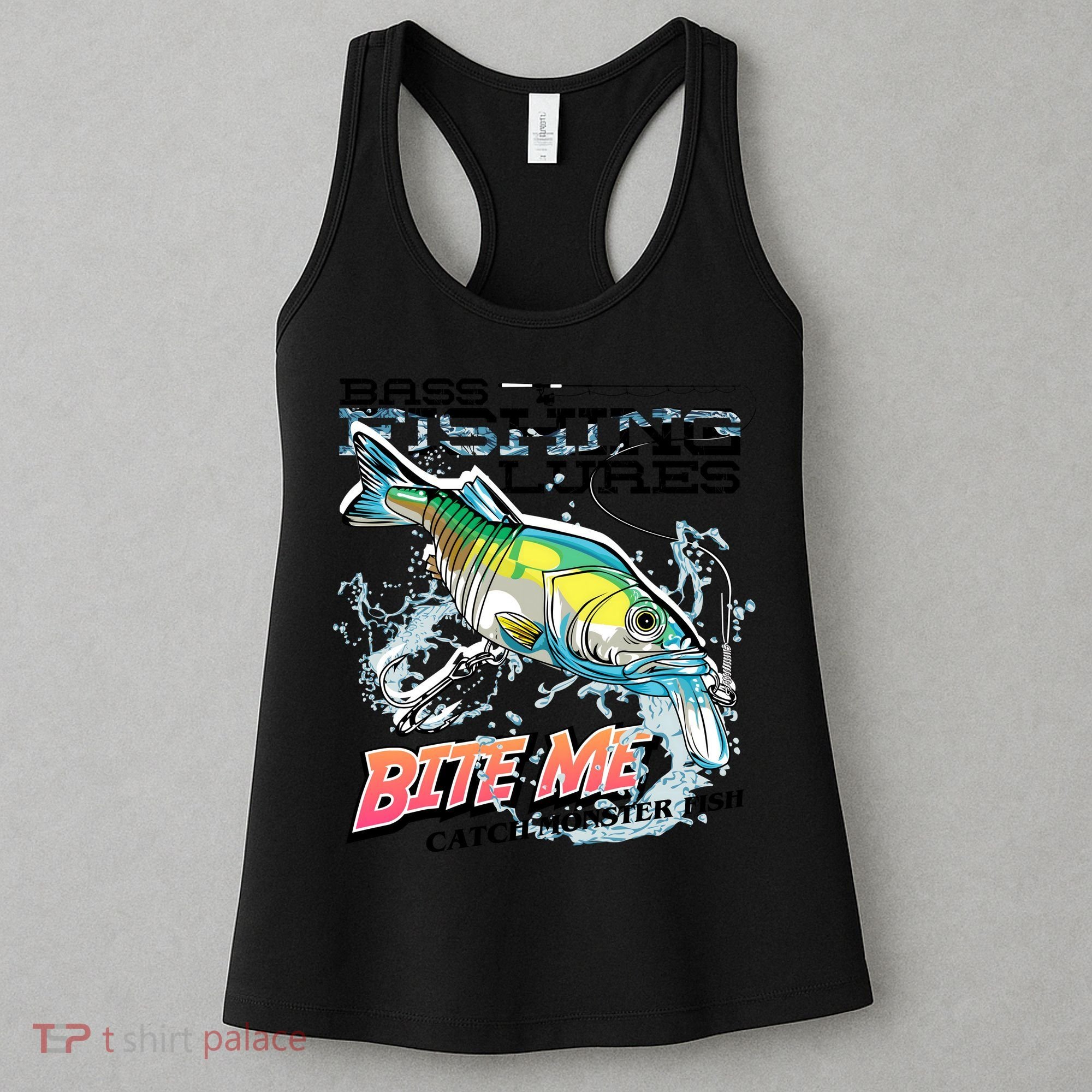Funny Bass Bite Me Fishing Lures Women's Tank Top