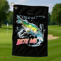 Funny Bass Bite Me Fishing Lures Golf Towel thumb 1