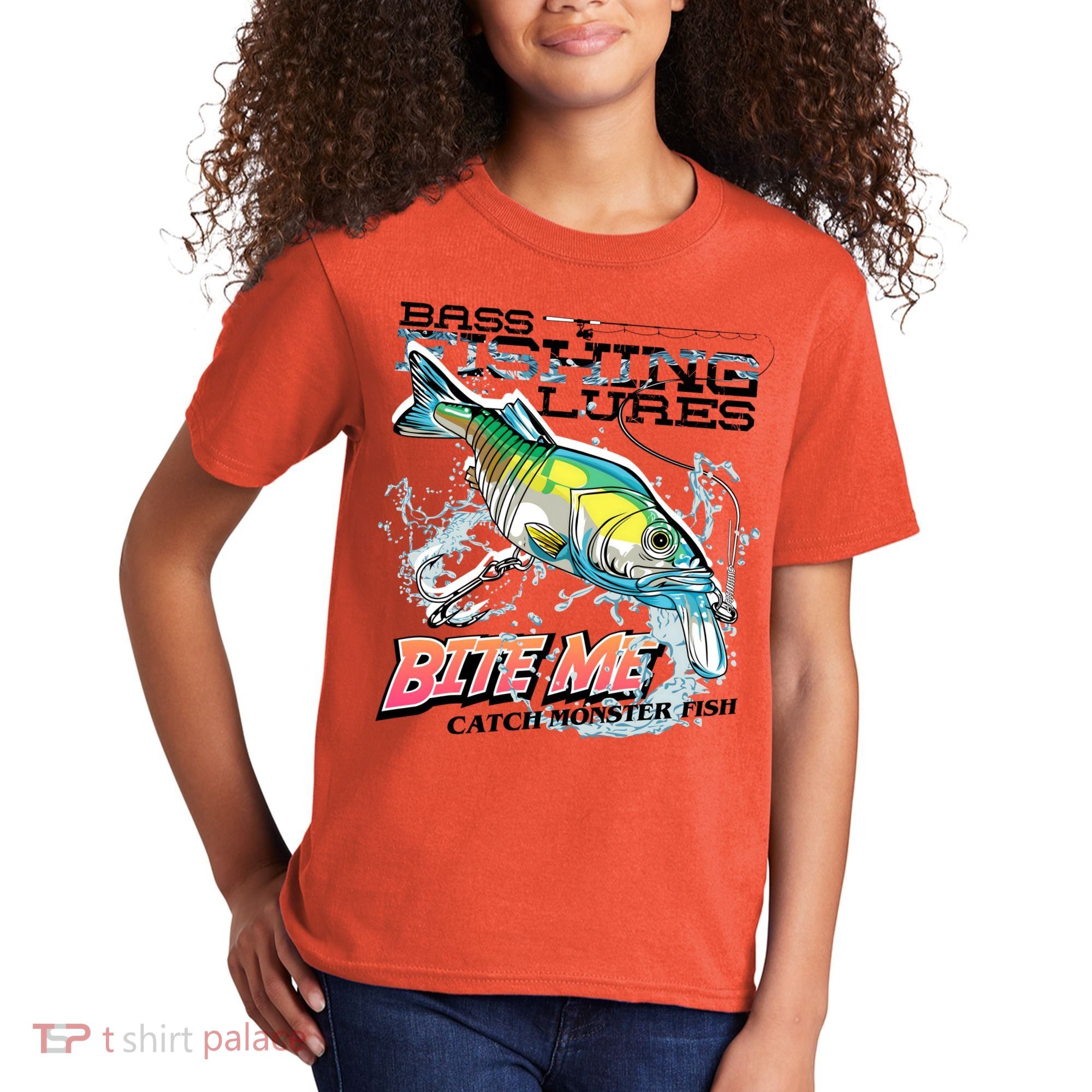 Funny Bass Bite Me Fishing Lures Kids T-Shirt