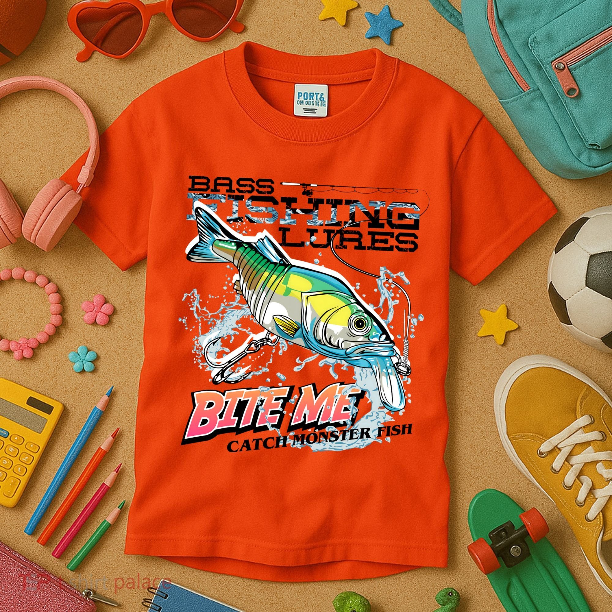 Funny Bass Bite Me Fishing Lures Kids T-Shirt