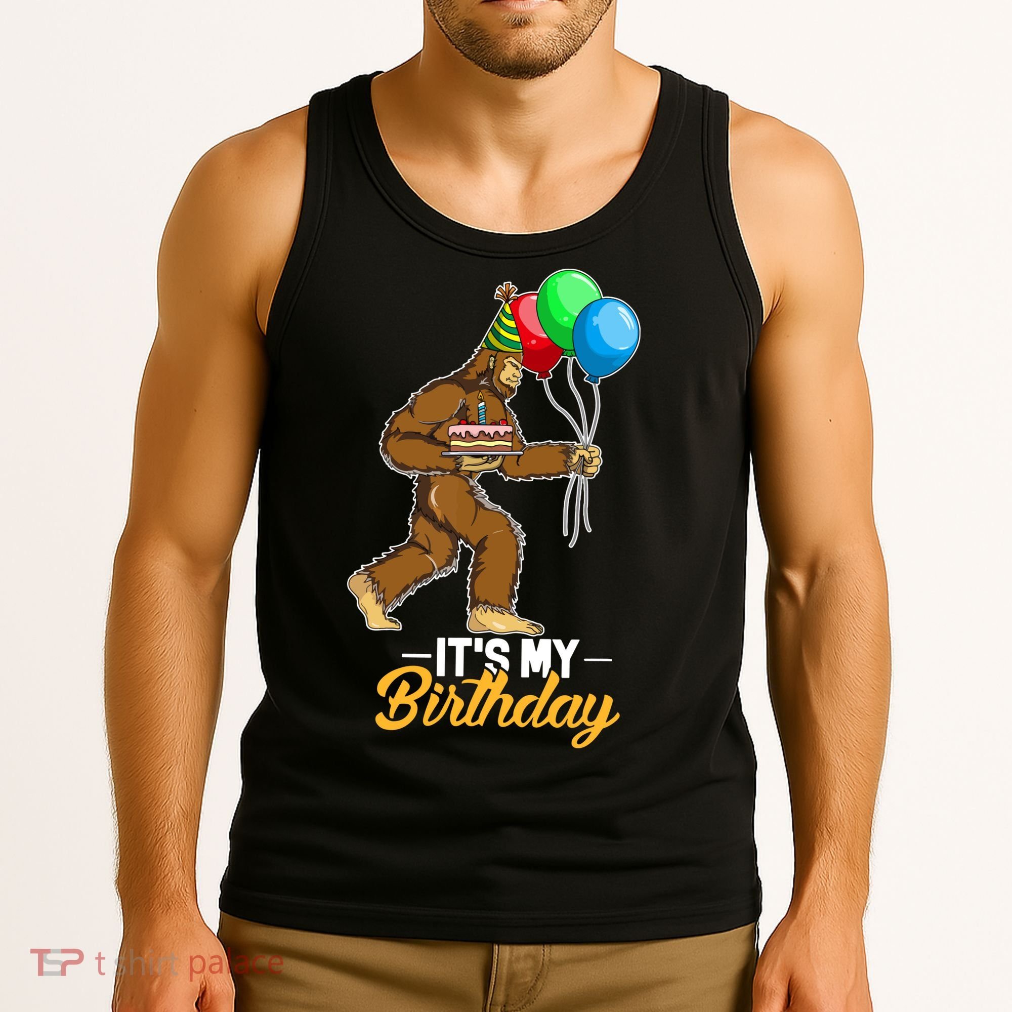 Funny Bigfoot Birthday Cake Balloons Sasquatch Yeti 1 Tank Top