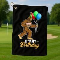 Funny Bigfoot Birthday Cake Balloons Sasquatch Yeti 1 Golf Towel thumb 1