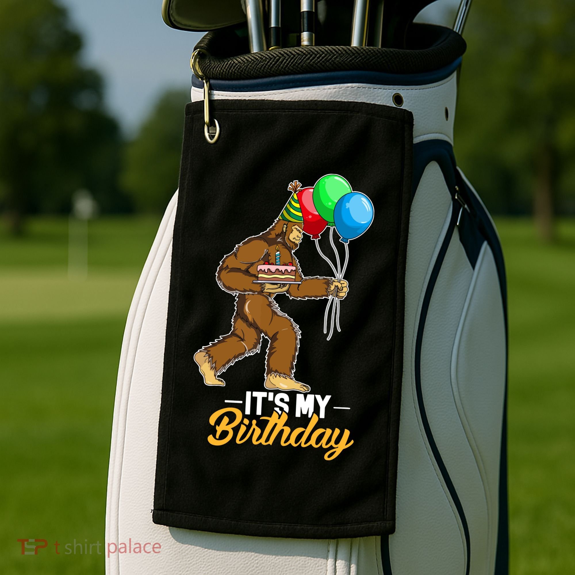 Funny Bigfoot Birthday Cake Balloons Sasquatch Yeti 1 Golf Towel