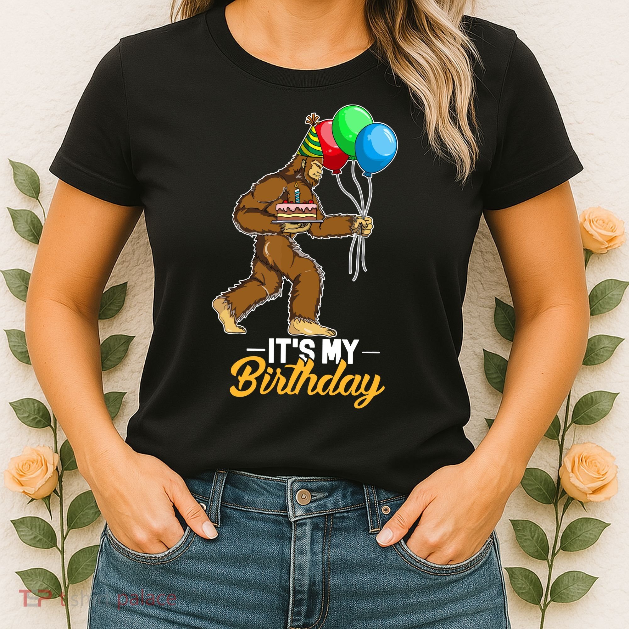 Funny Bigfoot Birthday Cake Balloons Sasquatch Yeti 1 Women's T-Shirt