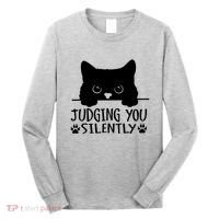 Funny Black Cat Judging You Silently Sarcastic Cat Mom Long Sleeve Shirt thumb 0