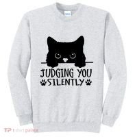 Funny Black Cat Judging You Silently Sarcastic Cat Mom Sweatshirt thumb 0