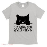 Funny Black Cat Judging You Silently Sarcastic Cat Mom T-Shirt thumb 0