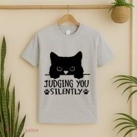 Funny Black Cat Judging You Silently Sarcastic Cat Mom T-Shirt thumb 2