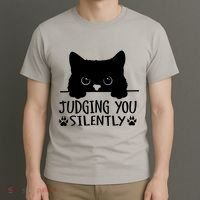 Funny Black Cat Judging You Silently Sarcastic Cat Mom T-Shirt thumb 3