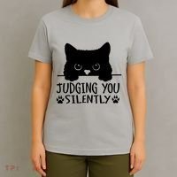 Funny Black Cat Judging You Silently Sarcastic Cat Mom T-Shirt thumb 4